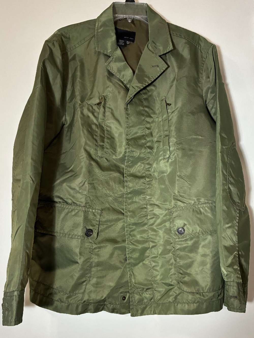 ZARA MAN MENS LTWEIGHT BOMBER NYLON JACKET FALL/SPRING WEAR BUTTONED SZ 42 L GRN